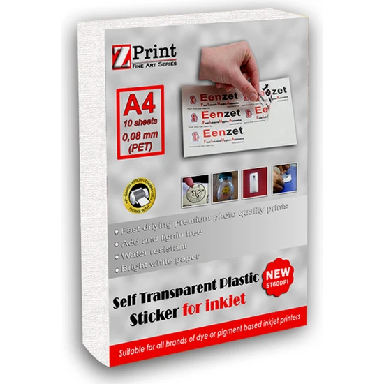 Zprint Yarı Şeffaf Yapışkanlı Sticker Fotoğraf Kağıdı Yırtılmaz Plastik A4 10 Yaprak