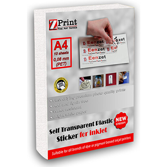 Zprint Epson Yazıcılar Için Yarı Şeffaf Yapışkanlı Sticker Fotoğraf Kağıdı Yırtılmaz Plastik A4 10 Yaprak