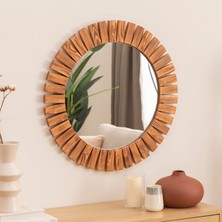 Dfn Wood Masif Ahşap Yuvarlak Dekoratif Duvar Salon Banyo Aynası