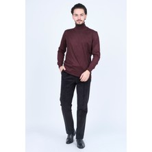 Woolen World Erkek Desenli Tam Balıkçı Triko Yün Kazak 5596984 Bordo