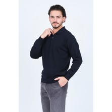 Woolen World Erkek Desenli Polo Yaka Triko Yün Kazak 5597141 Lacivert