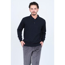 Woolen World Erkek Desenli Polo Yaka Triko Yün Kazak 5597141 Lacivert