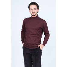 Woolen World Erkek Desenli Yarım Balıkçı Triko Yün Kazak 5596983 Bordo