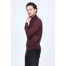 Woolen World Erkek Desenli Yarım Balıkçı Triko Yün Kazak 5596983 Bordo