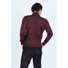 Woolen World Erkek Desenli Yarım Balıkçı Triko Yün Kazak 5596983 Bordo