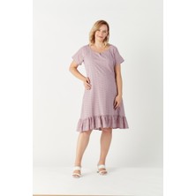 Moda Berray 3209 Etek Ucu Fırfır Detaylı Fistolu Tam Kalıp Elbise Lila