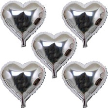 Colezium Kalp Şekilli Gümüş Renk Folyo Balon 45 cm 5 Adet (Clz)