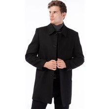 Gambia Outdoor's Dostum Giyim Erkek Gömlek Yaka Palto Kaban Siyah Uzun Kol Düz Midi Kesim