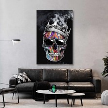 SML Tablo Renkli Surat Gözlük Takmış Kurukafa Taç Duman Skull Kanvas Tablo