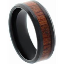 Celikchi Erkek Tungsten Kalın Ahşap Detay Siyah Yüzük