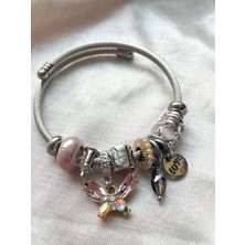 Vera Jewellery Pembe Mini Kelebek Kristal Çelik