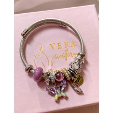 Vera Jewellery Mor Kristal Kelebek Çelik