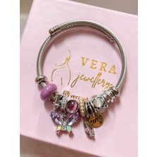 Vera Jewellery Mor Kristal Kelebek Çelik