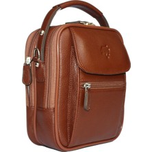 MÇ Deri Erkek El ve Omuz Askılı Deri Çanta Hakiki Dana Derisi Taba