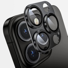 MTK Moveteck Iphone 14 Pro ve 14 Pro Max Için Kamera Lens Koruyucu Metalik Cam Tam Kaplar Tek Parça Siyah (Black)