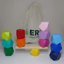 Erc Wood Blocks Ahşap Denge Blokları Montessori Waldorf Eğitimi 12'li Set