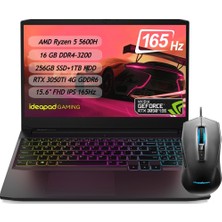 Lenovo IdeaPad Gaming 3 82K201XDTX AMD Ryzen 5 5600H 16GB 256GB SSD 1 TB HDD RTX 3050TI 4GD6 15.6" FHD IPS FreeDos Dizüstü Bilgisayar