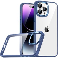 Gpack Apple iPhone 14 Pro Max Kılıf Flora Sert Silikon Arkası Cam Şeffaf Mavi