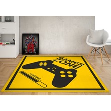Nesa Decor Oyuncu Odası Halısı Gamer Zone Desen Sarı Dokuma Taban Dijital Baskı Halı Bambu Kalite Oyun Halısı
