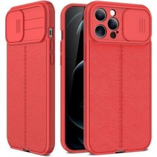 Case Street Apple iPhone 14 Pro Max Kılıf Kamera Sürgülü Deri Dokulu Mat Silikon Kırmızı