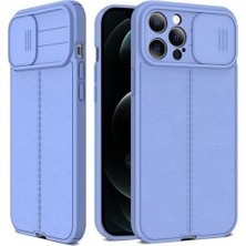 Case Street Apple iPhone 14 Pro Max Kılıf Kamera Sürgülü Deri Dokulu Mat Silikon+Nano Mor