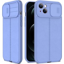 Smcase Apple iPhone 14 Kılıf Kamera Sürgülü Deri Dokulu Mat Silikon Mor