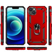 Smcase Apple iPhone 14 Plus Kılıf Vega Sert Silikon Tank Standlı Yüzüklü Mıknatıslı+Nano Lacivert