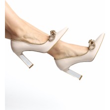 Stilbagshoes Lindy Önü Fiyonk Taş Detaylı Abiye Ayakkabı Ten