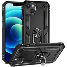 CoverZone  iPhone 14 ile Uyumlu Kılıf Shockproof Zırhlı Kauçuk Yüzük Tutuculu 360 Derece Siyah