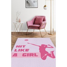 Homshtag Kız Gibi Vur Pamuklu Dokuma Tabanlı Yıkanabilir Kaymaz Dekoratif Voleybol Sever Halısı