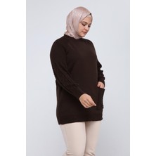 İlmek Kadın Büyük Beden Kolu Saç Örgülü Cepli Kışlık Triko Tunik 4372