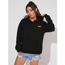 DAXİS Sportwear Company Oversize Kapüşonlu Baskılı Siyah Sweatshirt Uzun Kol Özellikli