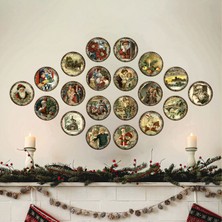 Özcanlar Çerçeve Yeni Yıl Seti Çerçevesiz Yuvarlak Kesim 20 Parça Yılbaşı Seti  Mdf Tablo Seti  Mdf Baskı 12X12 Noel