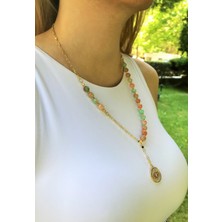 Serapis Accessories Yeşim Doğal Taşlı Altın Kaplama Mineli Göz Kolye