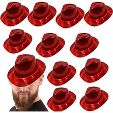 Pandoli Kırmızı Renk Kovboy Tarz Plastik Parti Şapkası Yetişkin 12 Adet