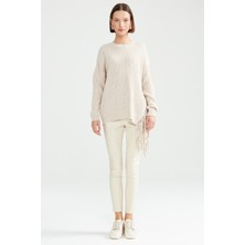 Tığ Triko Yandan Püskül Detaylı Triko Bluz Bej