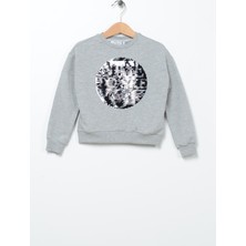 Limon Baskili Kız Çocuk Gri Melanj Sweatshirt Cal Girl