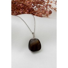 Dünya Doğal Taş Siyah Akik Taşı Kolye