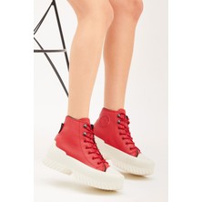 Tonny Black Kadın Kırmızı Rahat Kalıp Yüksek Taban Bağcıklı Spor Ayakkabı