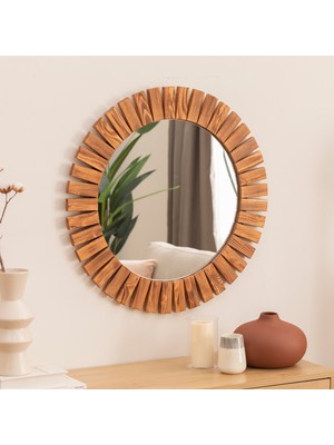 Dfn Wood Masif Ahşap Yuvarlak Dekoratif Duvar Salon Banyo Aynası