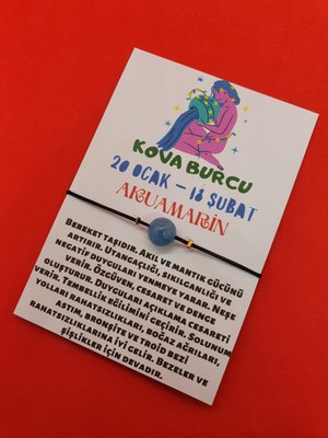 Gümüştel El Sanatları Kova Burcu Akuamarin Doğal Taş Ip Burç Bilekliği 8mm