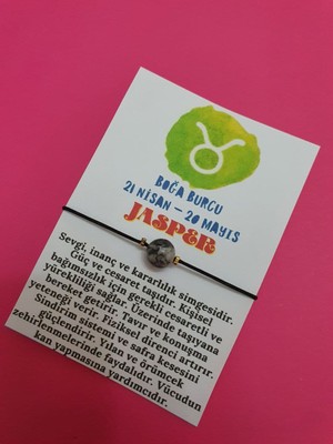 Gümüştel El Sanatları Boğa Burcu Jasper Doğal Taş Ip Burç Bilekliği