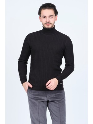 Raymons Erkek Fitilli Tam Balıkçı Triko Yün Kazak 67822887 Siyah