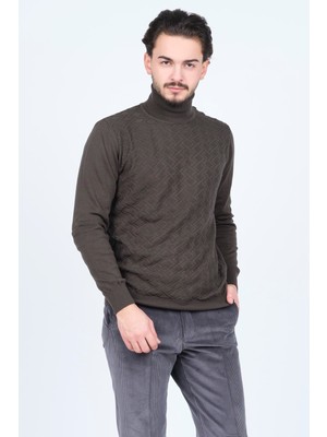 Raymons Erkek Desenli Tam Balıkçı Triko Kazak 67822507 Haki