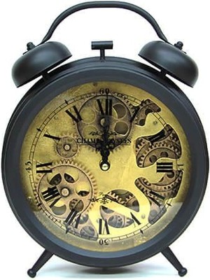a Retro Masaüstü Metal Çarklı Saat Roma Rakamlı Köstek Modeli