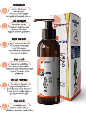 Supravet 200 ml Doğal Somon Yağı Kedi ve Köpekler İçin Omega-3 ve Omega-6 Deposu