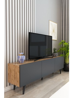 Izco Design Perla Tv Ünitesi 150 cm 3 Kapaklı Tv Sehpası Çam Antrasit