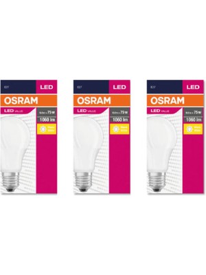 Osram Led Value 10W Sarı Işık E-27 1055lm Ampul 3 lü Paket