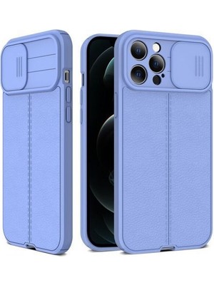Gpack Apple iPhone 14 Pro Max Kılıf Kamera Sürgülü Deri Dokulu Mat Silikon Mor