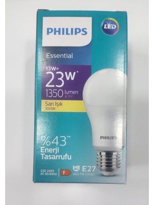 Philips Essential LED Lamba 13W - 100W E27 Duy 3000K Sarı Işık 6'lı Paket